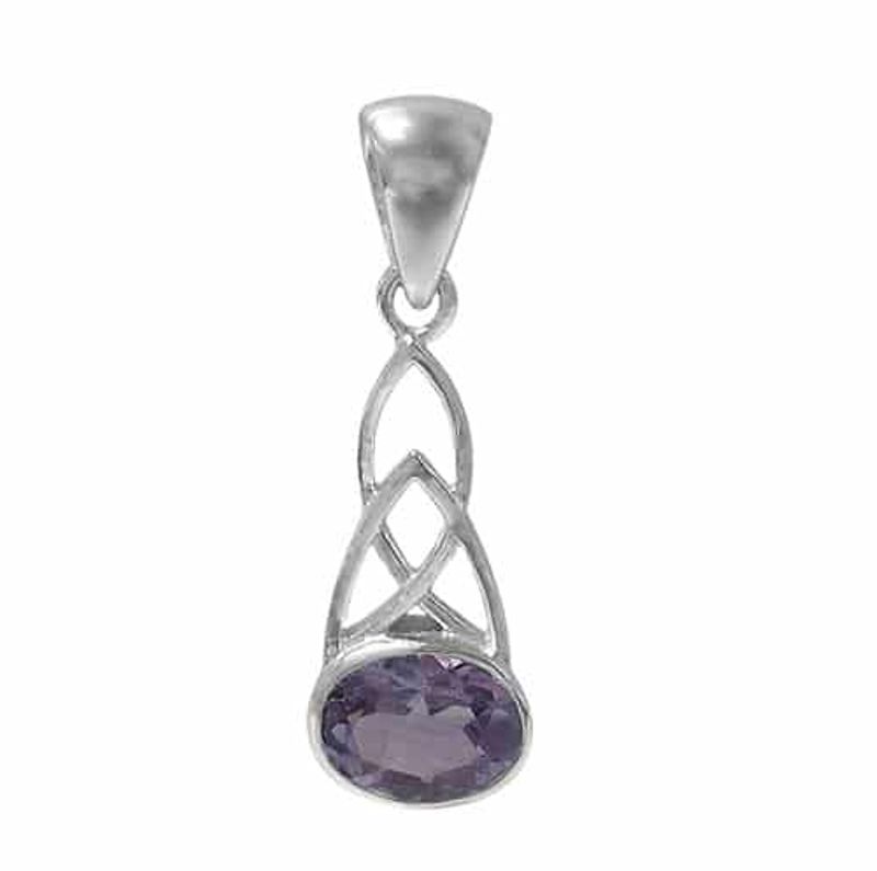 Celtic Design with Amethyst - Sterling Silver Pendant - Click Image to Close